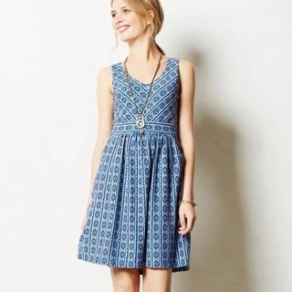 Maeve by Anthropologie Lazuli Blue Aztec Dress *Pockets* *Like New*